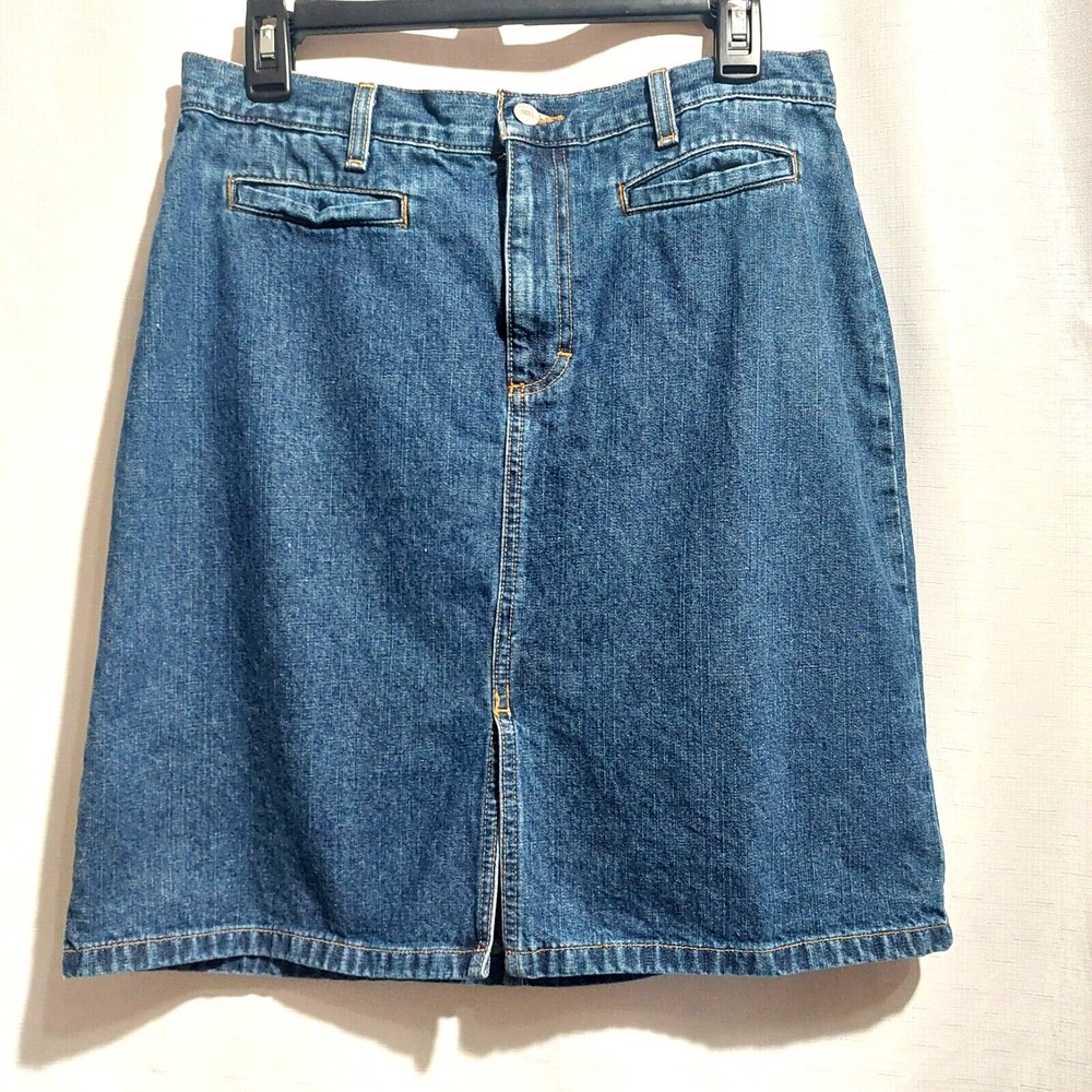 Tommy Jeans Juniors 11 Denim Skirt Split Front Hem Pockets Knee Length Flag Logo